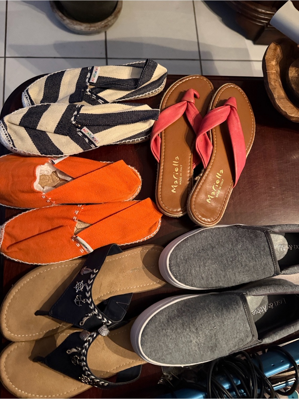 5 pair of shoes Leather Flip Flop Sandals espadrille and loafers for Women